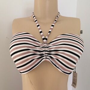 Shade & Shore Black and Pink Striped Bikini Top